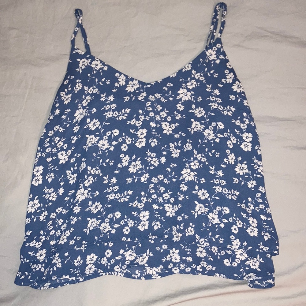 Blue Floral Tiered Tank Top